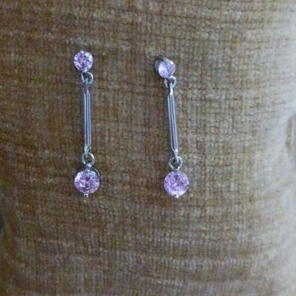 Silver Tone Pink Quartz Dangle Post Earrings - Picture 2 of 7